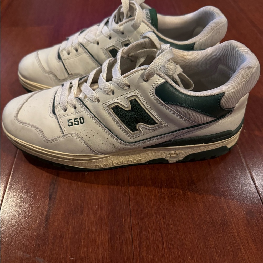New Balance x Aime Leon 550 trainers in white and green
No box